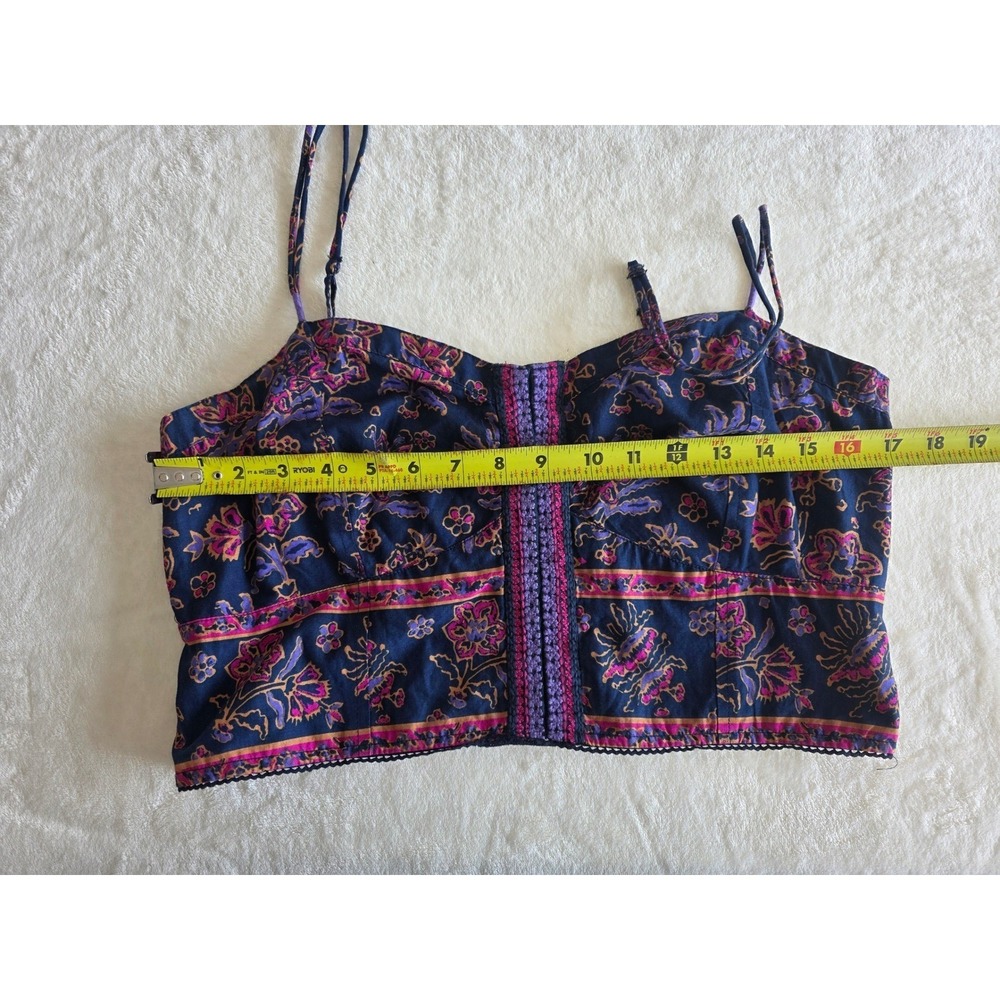 American Eagle Outfitters Smocked Crop Top Floral Print Blue Pink XL TG - Picture 5 of 8